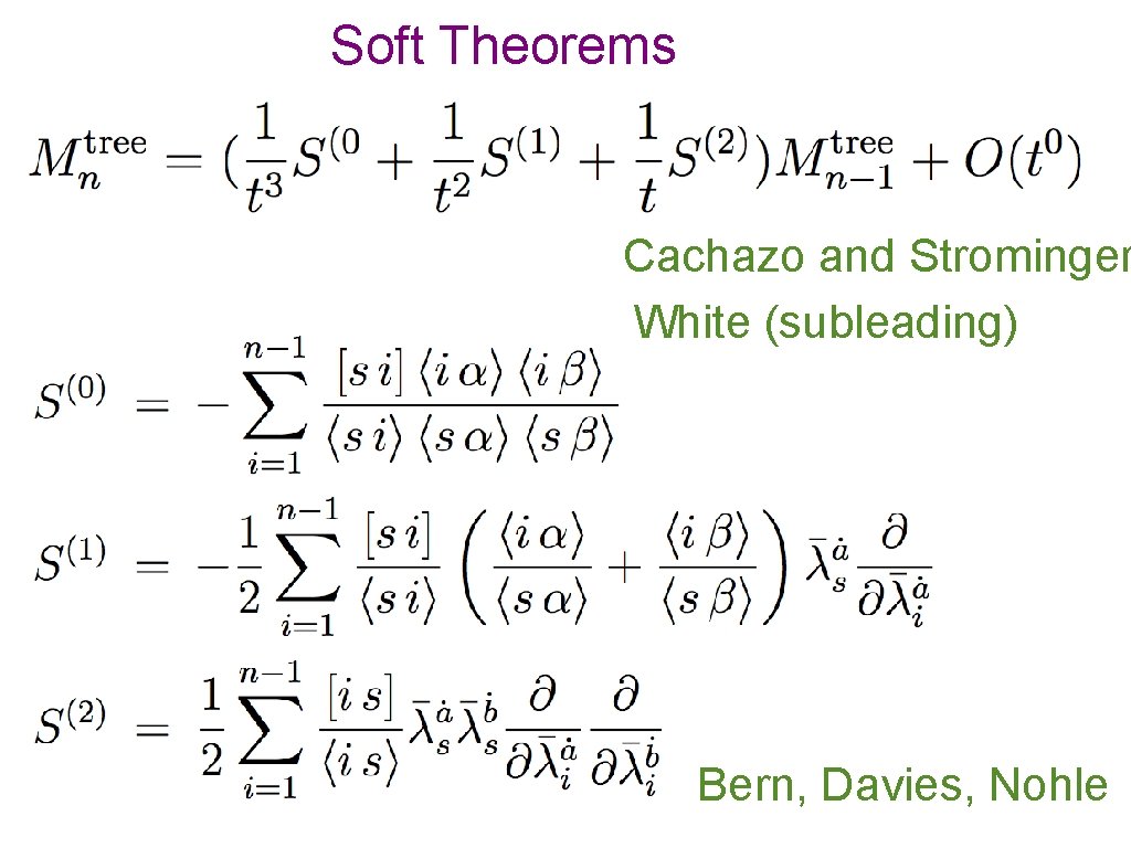Soft Theorems Cachazo and Strominger White (subleading) Bern, Davies, Nohle 