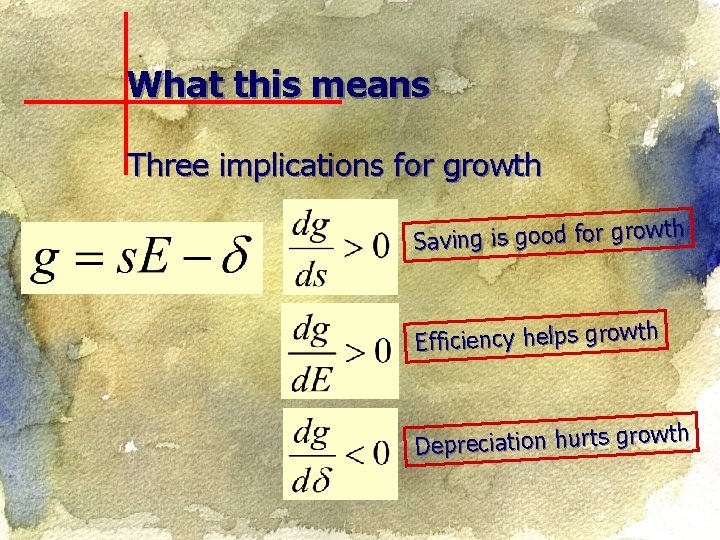 What this means Three implications for growth Saving is good for gro Efficiency helps