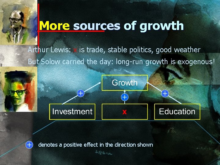 More sources of growth Arthur Lewis: x is trade, stable politics, good weather But