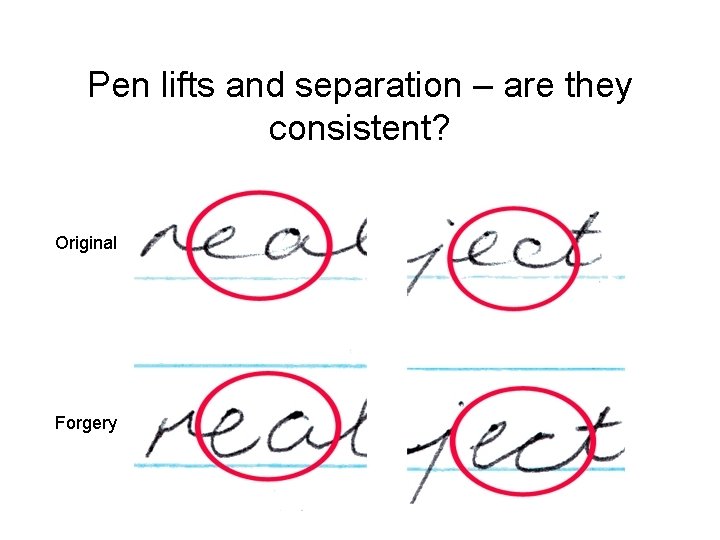 Pen lifts and separation – are they consistent? Original Forgery 