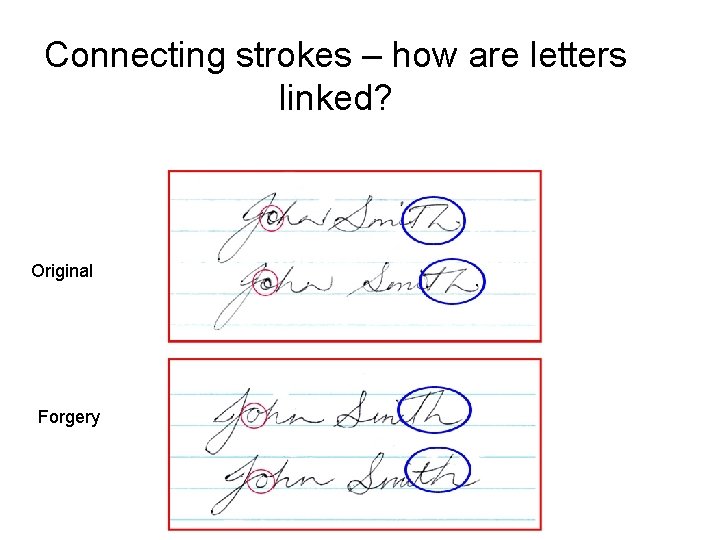 Connecting strokes – how are letters linked? Original Forgery 