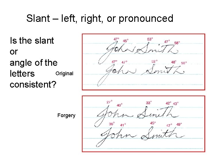 Slant – left, right, or pronounced Is the slant or angle of the Original