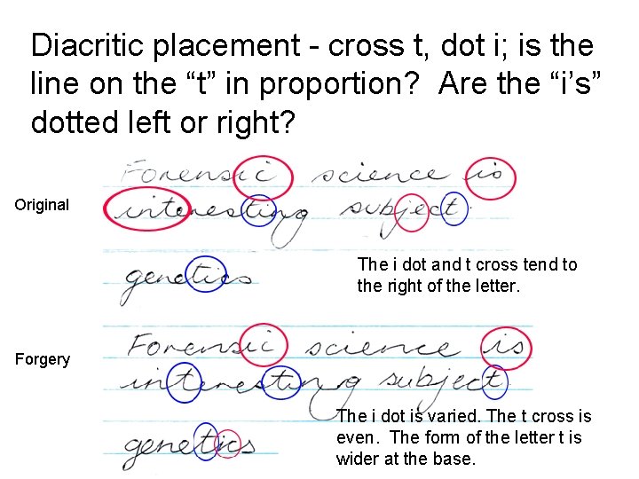 Diacritic placement - cross t, dot i; is the line on the “t” in