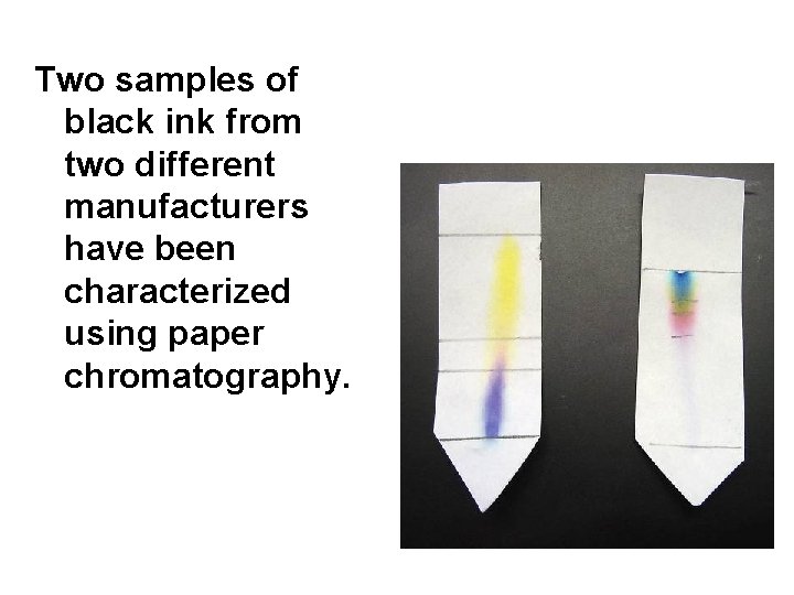 Two samples of black ink from Paper Chromatography of Ink two different manufacturers have