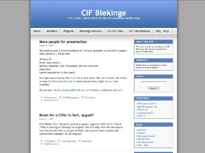 CIF - Council of International Fellowship International Protected blog for communication within a branch
