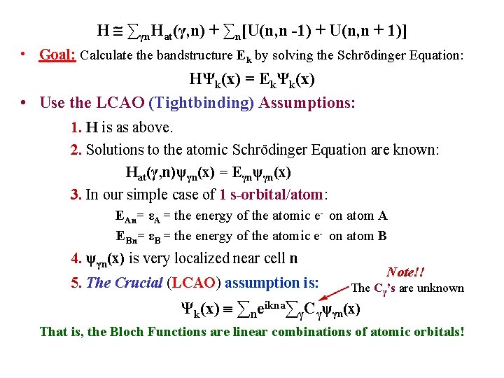 H ∑γn. Hat(γ, n) + ∑n[U(n, n -1) + U(n, n + 1)] •