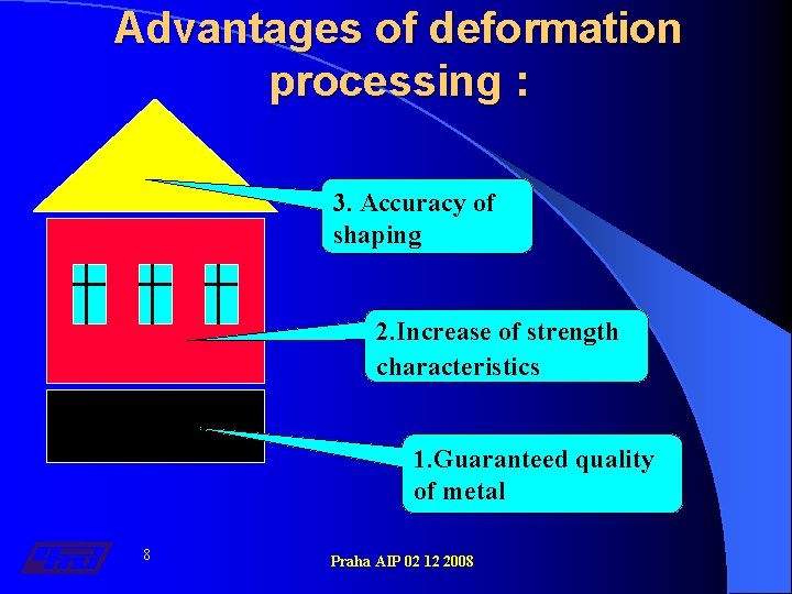 Advantages of deformation processing : 3. Accuracy of shaping 2. Increase of strength characteristics