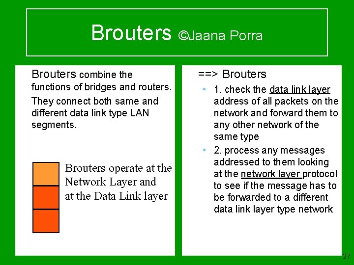 Brouters ©Jaana Porra u u Brouters combine the functions of bridges and routers. They