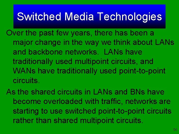 Switched Media Technologies Over the past few years, there has been a major change