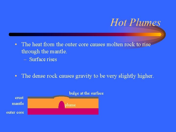 Hot Plumes • The heat from the outer core causes molten rock to rise