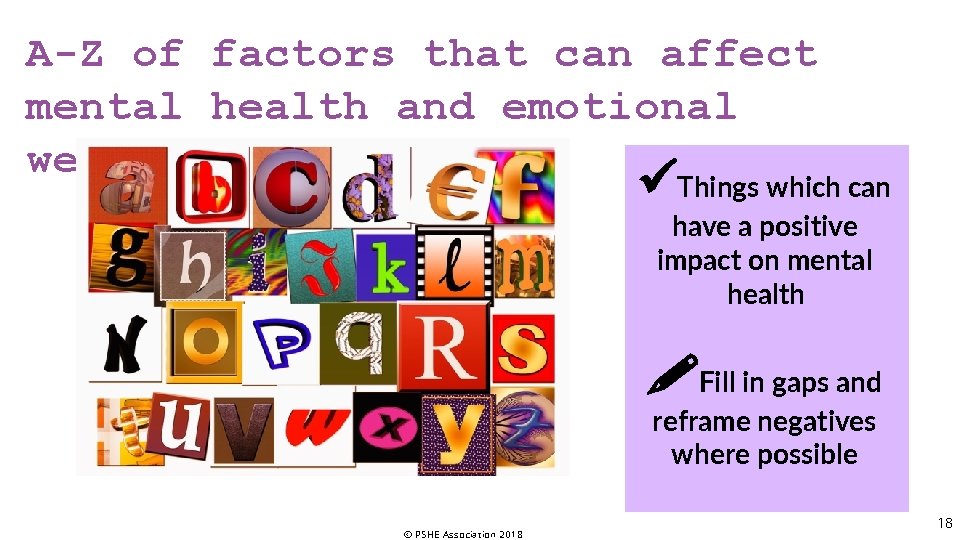 A-Z of factors that can affect mental health and emotional wellbeing Things which can