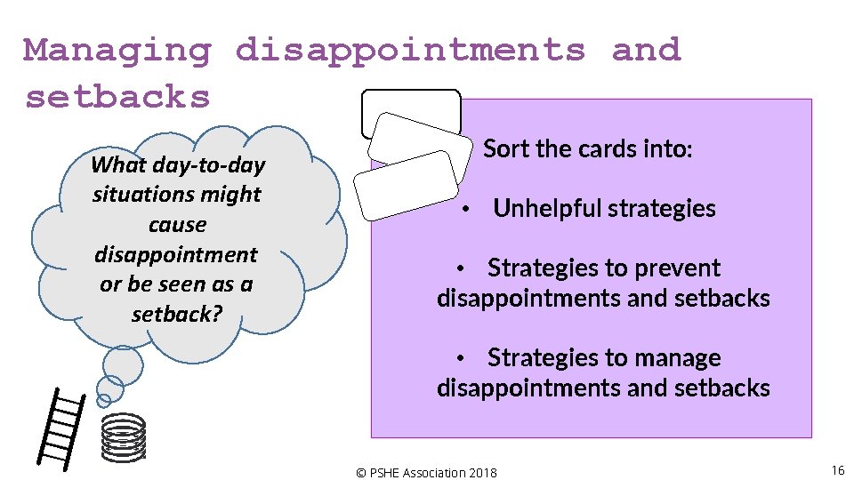 Managing disappointments and setbacks What day-to-day situations might cause disappointment or be seen as