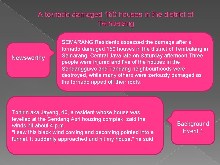 A tornado damaged 150 houses in the district of Tembalang Newsworthy SEMARANG: Residents assessed
