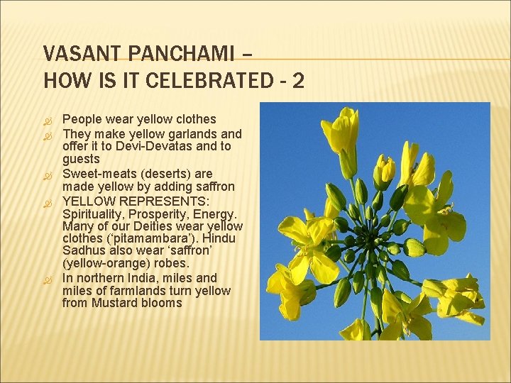 VASANT PANCHAMI – HOW IS IT CELEBRATED - 2 People wear yellow clothes They