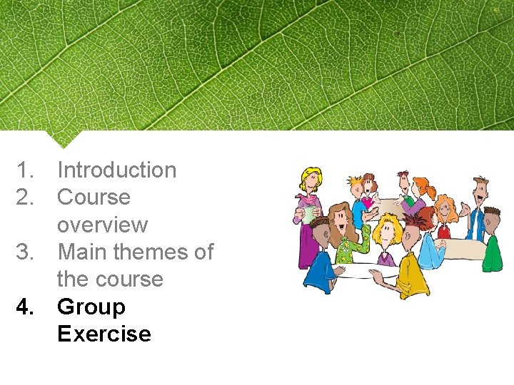 1. Introduction 2. Course overview 3. Main themes of the course 4. Group Exercise
