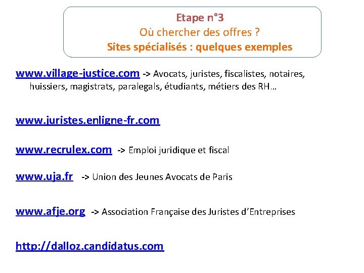 Etape n° 3 Où cher des offres ? Sites spécialisés : quelques exemples www.