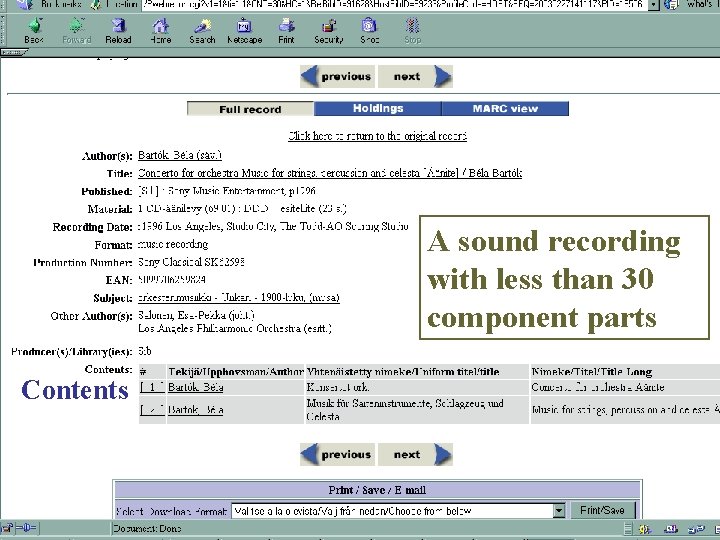 A sound recording with less than 30 component parts Contents 