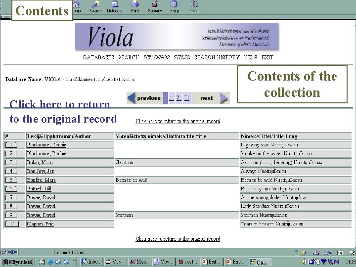 Contents Click here to return to the original record Contents of the collection 