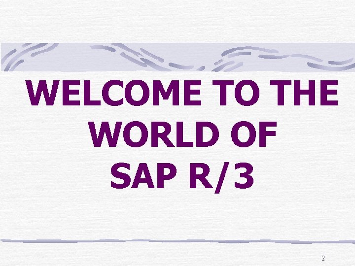 WELCOME TO THE WORLD OF SAP R/3 2 