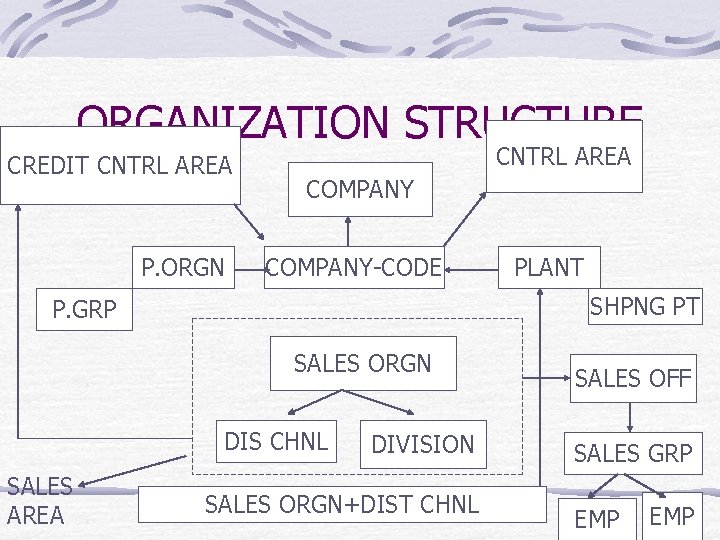 ORGANIZATION STRUCTURE CREDIT CNTRL AREA P. ORGN CNTRL AREA COMPANY-CODE SHPNG PT P. GRP
