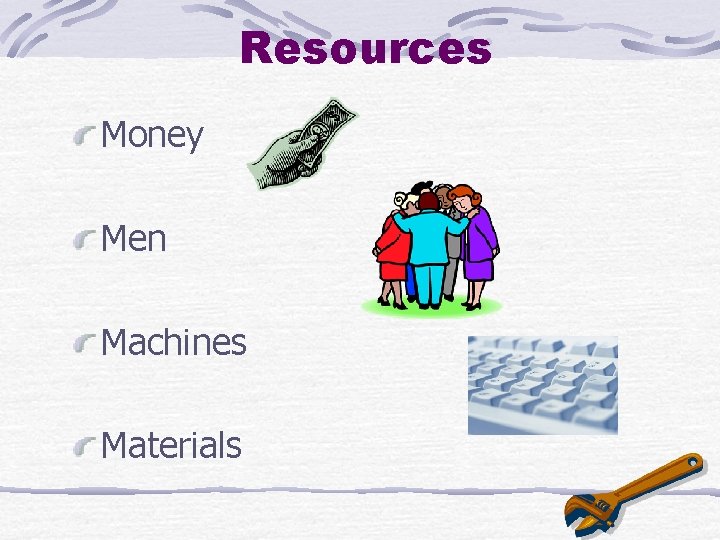 Resources Money Men Machines Materials 