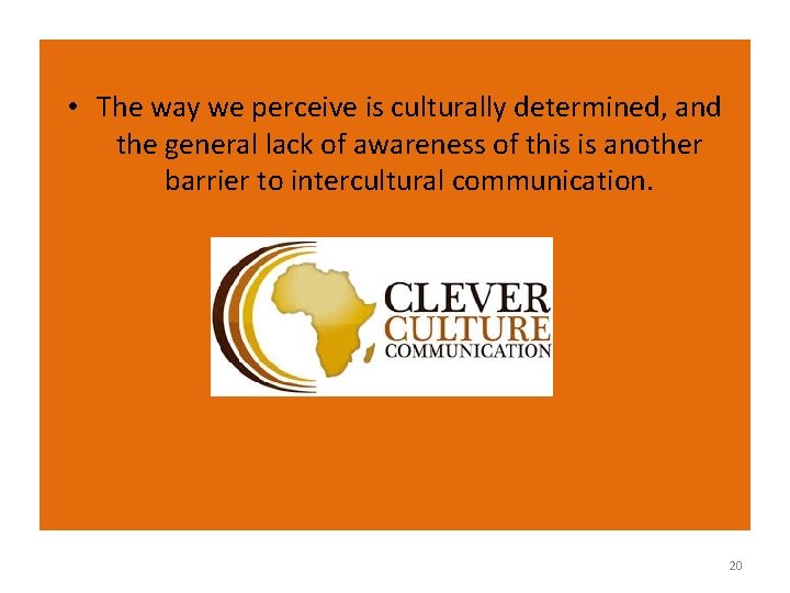  • The way we perceive is culturally determined, and the general lack of
