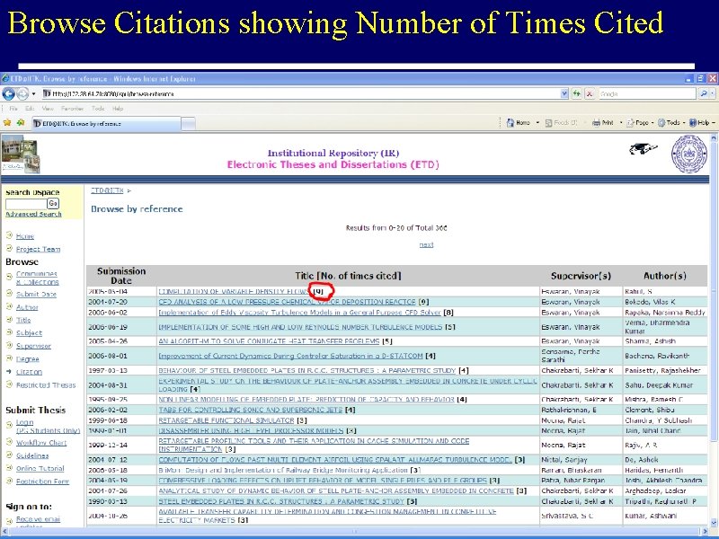 Browse Citations showing Number of Times Cited 