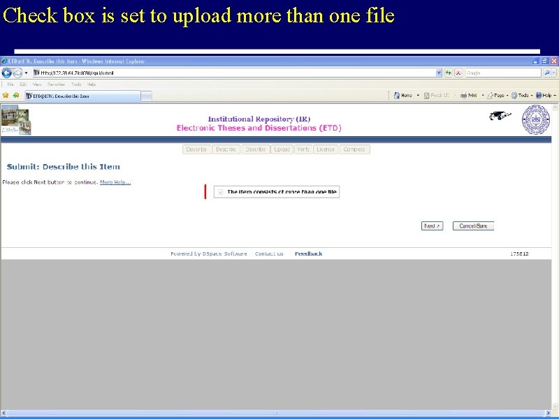 Check box is set to upload more than one file 