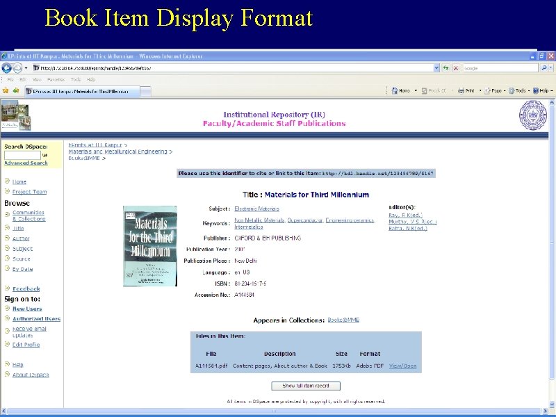 Book Item Display Format 