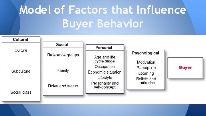 Model of Factors that Influence Buyer Behavior 