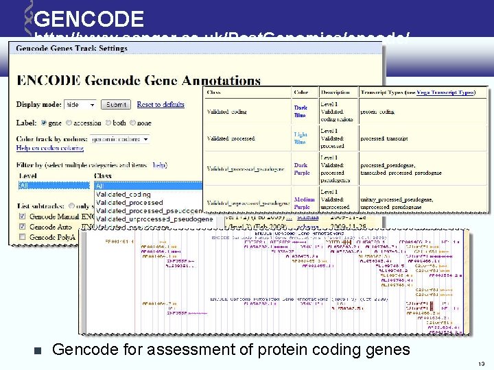GENCODE http: //www. sanger. ac. uk/Post. Genomics/encode/ Gencode for assessment of protein coding genes GENCODE http: //www. sanger. ac. uk/Post. Genomics/encode/ Gencode for assessment of protein coding genes