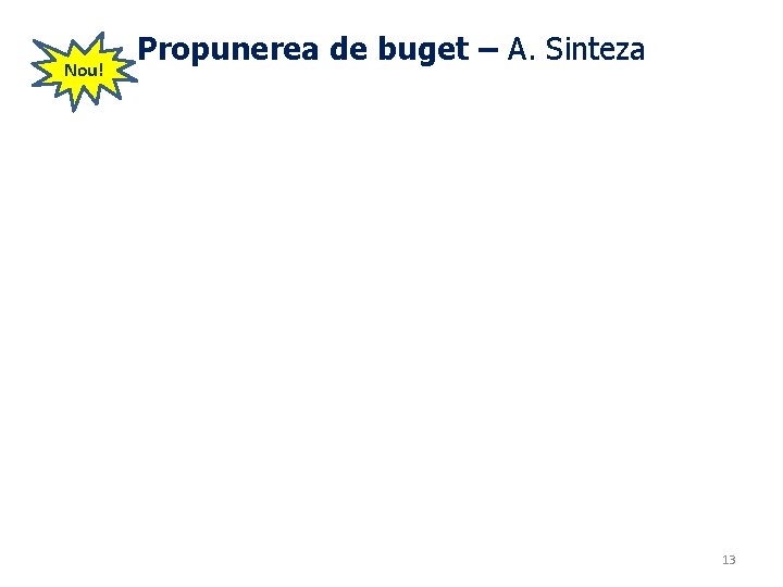 Nou! Propunerea de buget – A. Sinteza 13 