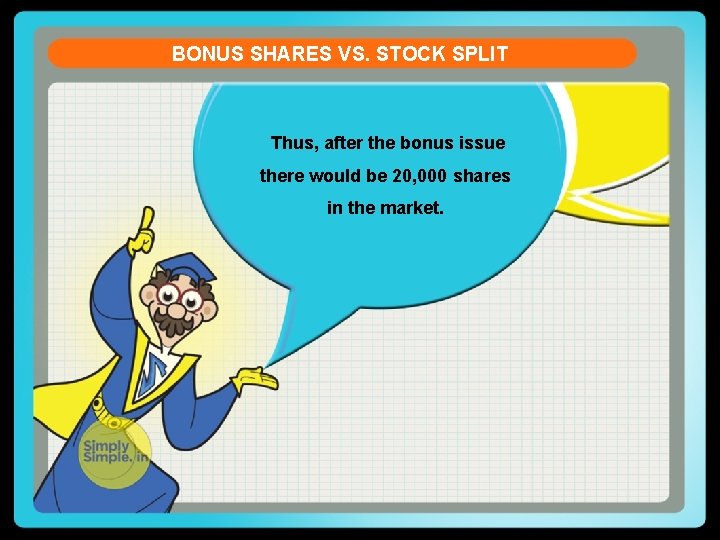 BONUS SHARES VS. STOCK SPLIT Thus, after the bonus issue there would be 20,