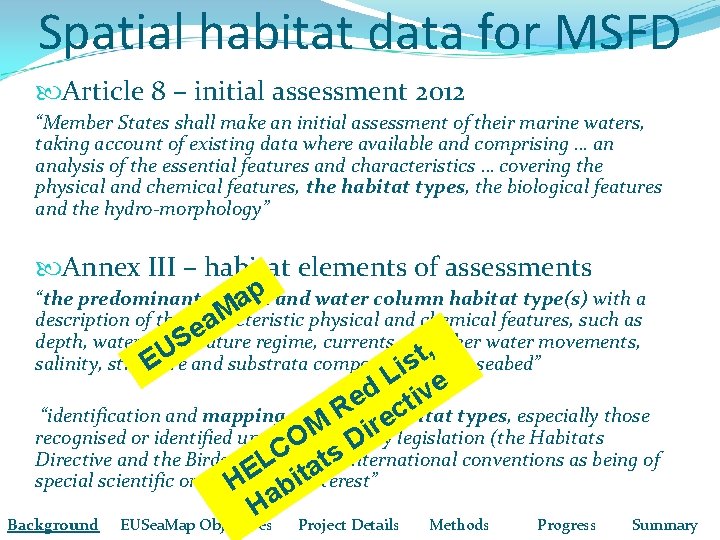 Spatial habitat data for MSFD Article 8 – initial assessment 2012 “Member States shall