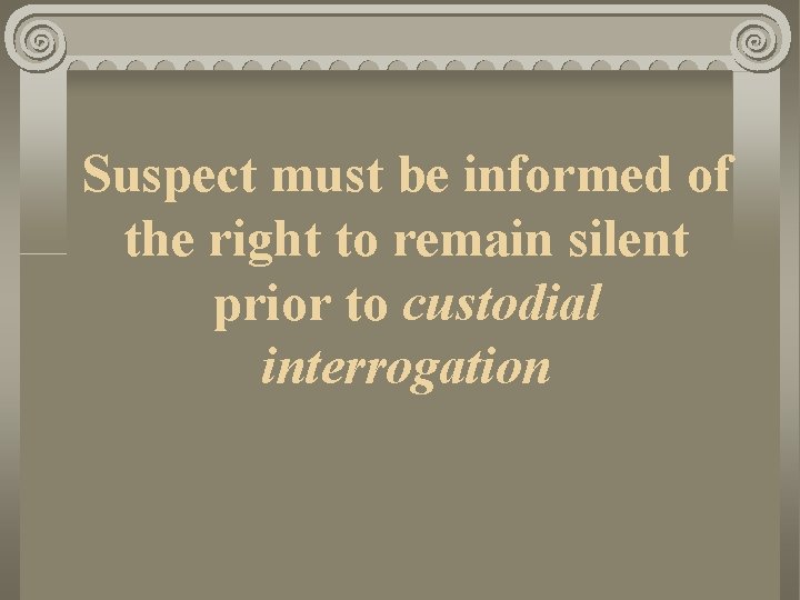 Suspect must be informed of the right to remain silent prior to custodial interrogation