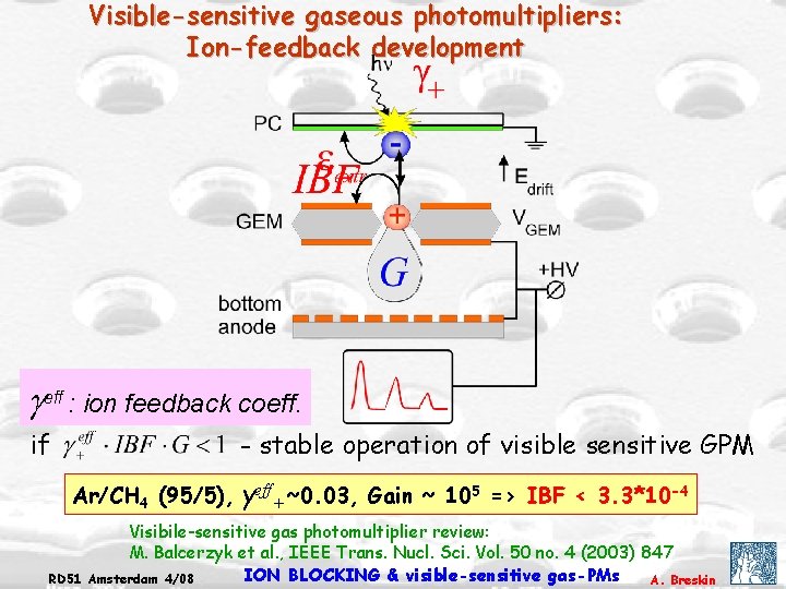 Visible-sensitive gaseous photomultipliers: Ion-feedback development geff : ion feedback coeff. if - stable operation