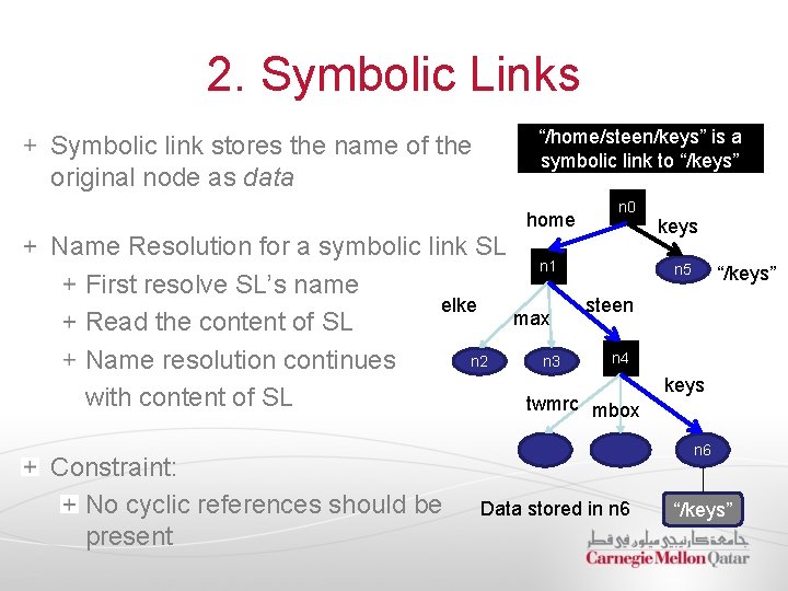 2. Symbolic Links Symbolic link stores the name of the original node as data