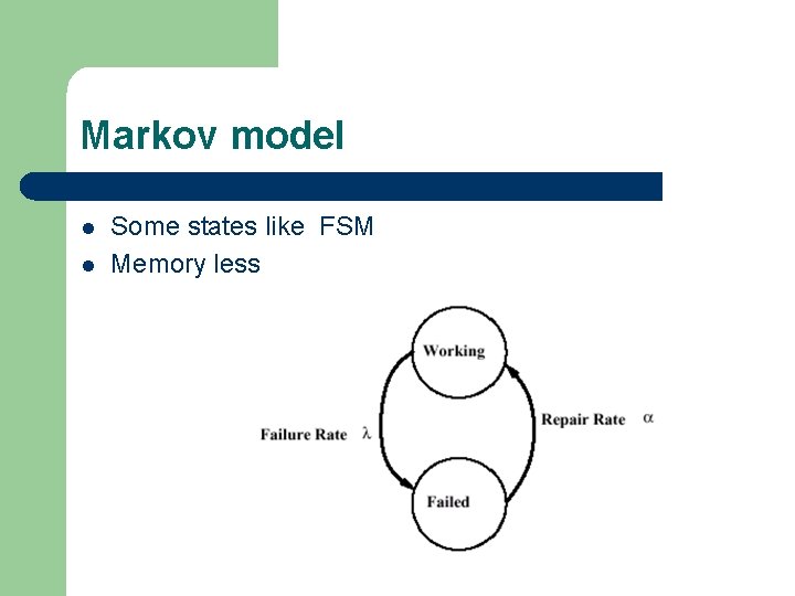 Markov model l l Some states like FSM Memory less 