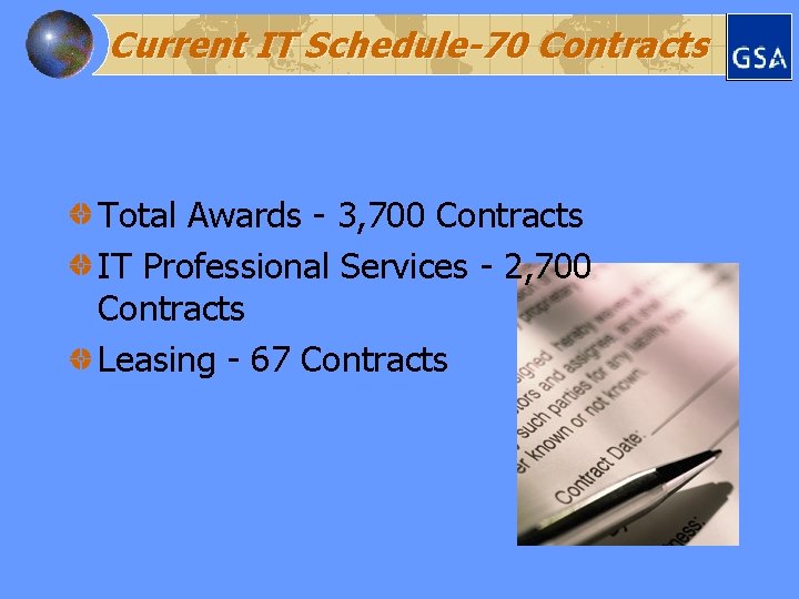 Current IT Schedule-70 Contracts Total Awards - 3, 700 Contracts IT Professional Services -