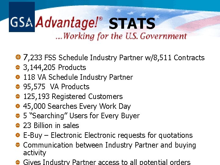 STATS 7, 233 FSS Schedule Industry Partner w/8, 511 Contracts 3, 144, 205 Products