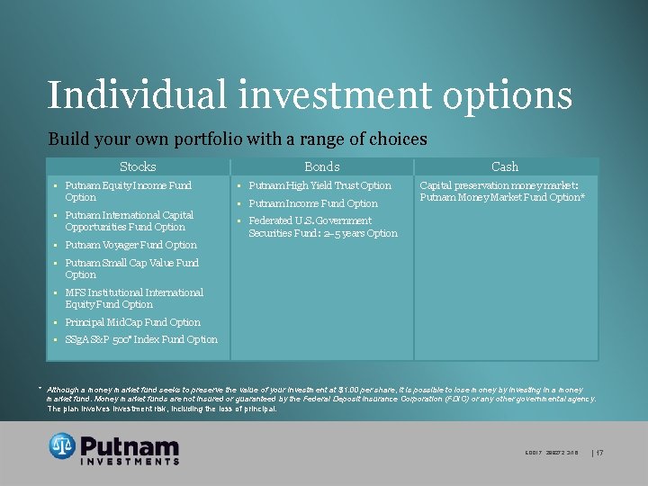 Individual investment options Build your own portfolio with a range of choices Stocks •