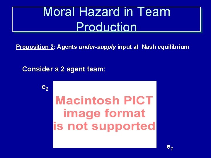 Moral Hazard in Team Production Proposition 2: Agents under-supply input at Nash equilibrium Consider