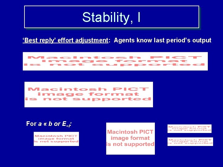 Stability, I ‘Best reply’ effort adjustment: Agents know last period’s output For a «