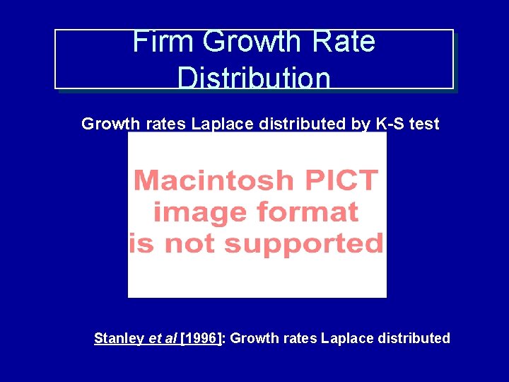 Firm Growth Rate Distribution Growth rates Laplace distributed by K-S test Stanley et al