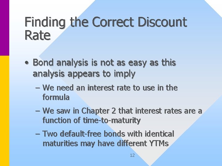 Finding the Correct Discount Rate • Bond analysis is not as easy as this
