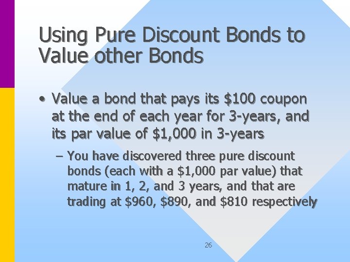 Using Pure Discount Bonds to Value other Bonds • Value a bond that pays