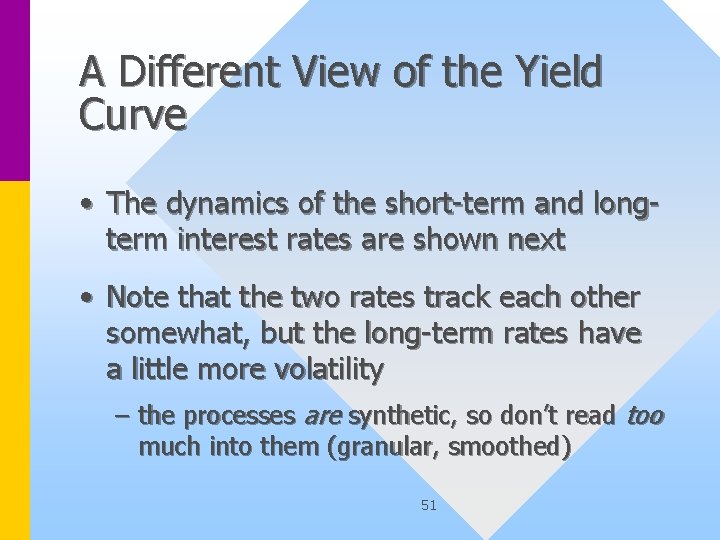 A Different View of the Yield Curve • The dynamics of the short-term and