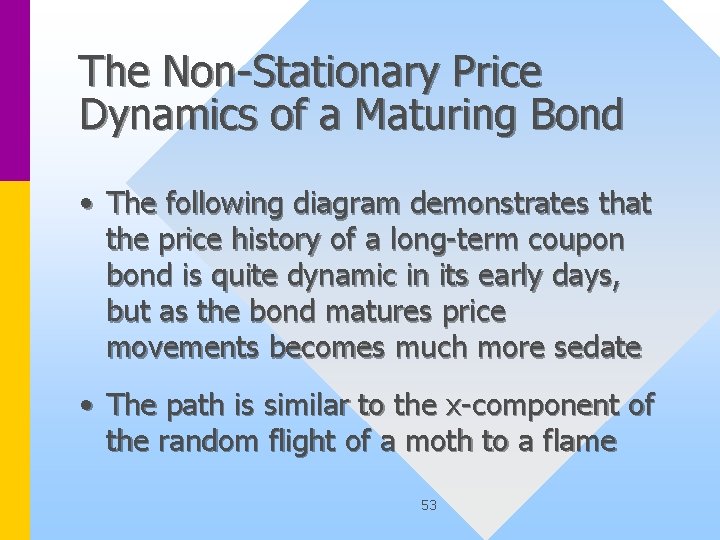 The Non-Stationary Price Dynamics of a Maturing Bond • The following diagram demonstrates that