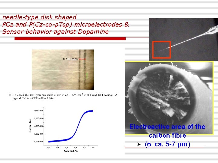 needle-type disk shaped PCz and P(Cz-co-p. Tsp) microelectrodes & Sensor behavior against Dopamine Ø