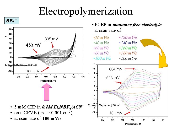 Electropolymerization BF 4ˉ • PCEP in monomer free electrolyte at scan rate of 805